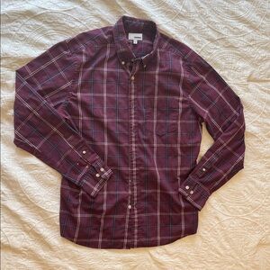 Sonoma Men's Fall Wine Red Plaid Botton Down Shirt, Size M